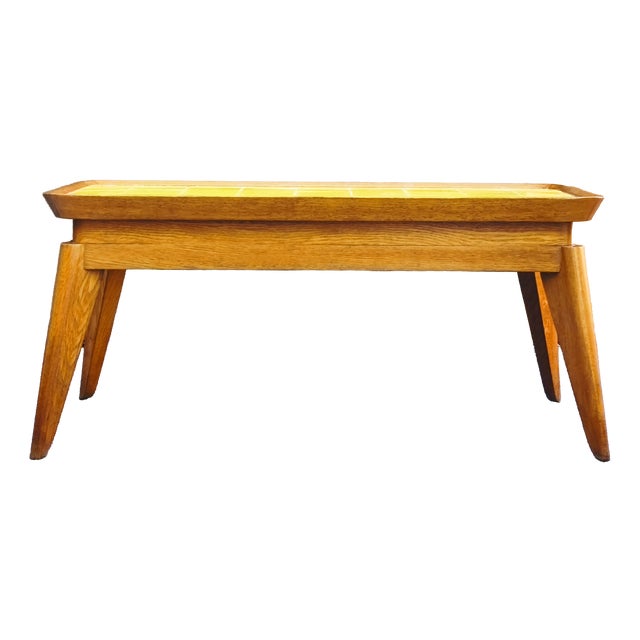 Vintage Coffee Table in Oak with Yellow Tiled Top, France, 1950s For Sale