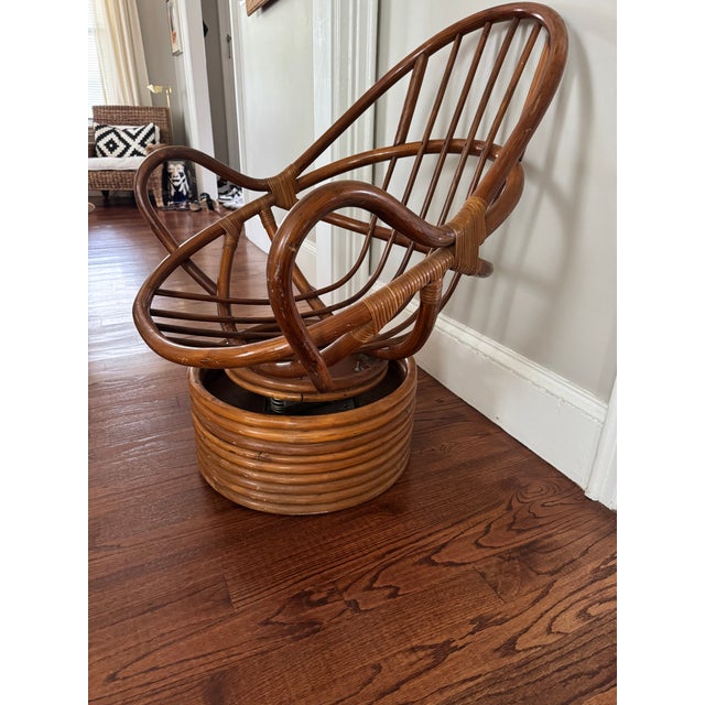 Franco Albini 1970s Rare Pair of Mid Century Bamboo Swivel Lounge Chairs For Sale - Image 4 of 5