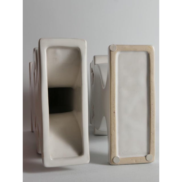 Vintage Flattened White Ceramic Urn Vases, 1980s, Set of 2 For Sale - Image 13 of 14