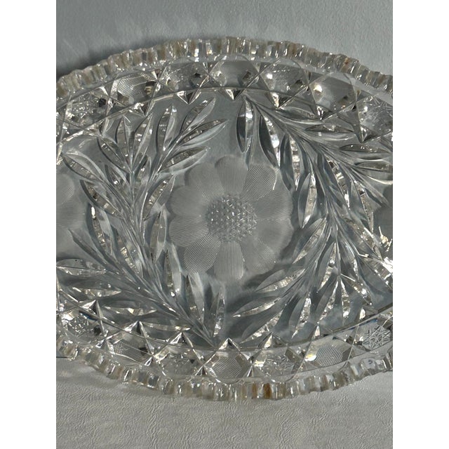 Transparent Vintage American Brilliant Period Cut Crystal Glass Oval Scalloped Edge Dish For Sale - Image 8 of 16
