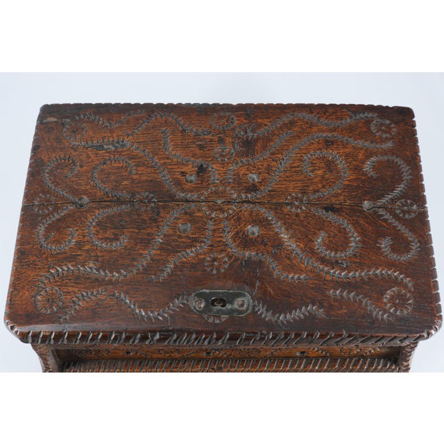 Rustic Antique Scandinavian Folk Art Carved Oak Table Chest For Sale - Image 3 of 15