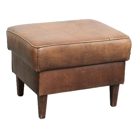 Vintage Brown Sheepskin Ottoman For Sale