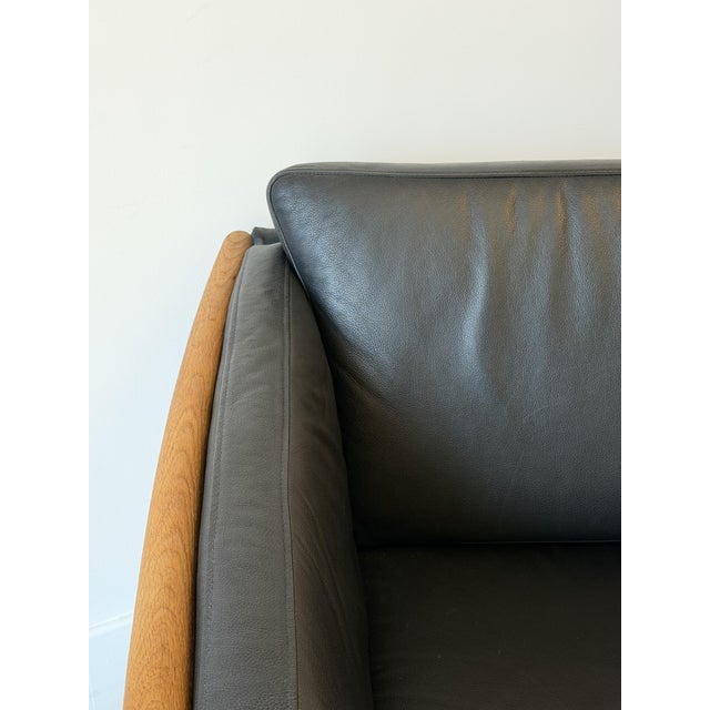 Black Leather 3-Seater Sofa with Oak Frame attributed to Mogens Hansen for Stouby, Denmark, 1970s For Sale - Image 16 of 18