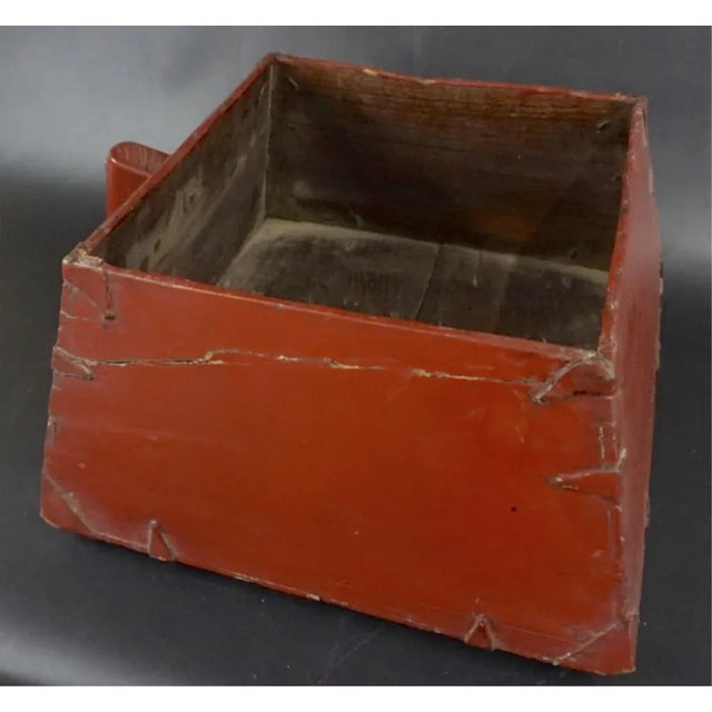 A neat simplistic piece, this Chinese water bucket features square construction with dovetailed corners, a handle, hand-...