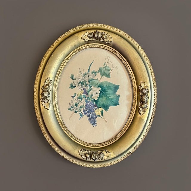 Antique Victorian Botanical Lithograph-Grapes-Oval-Gilt Gesso Wood Frame-Art For Sale - Image 6 of 11