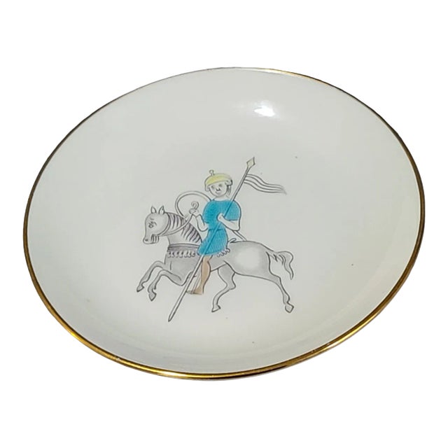 Vintage Minton Bone China Hand Painted Medieval Knight on a Horse Trinket Holder Plate For Sale