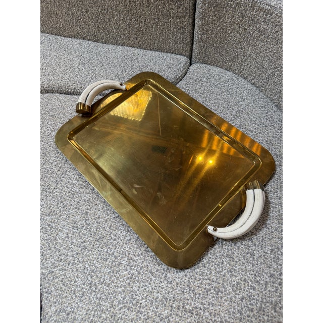 Italian Mid-Century Brass Serving Tray With Tusk Handles, 1970s For Sale In Los Angeles - Image 6 of 7
