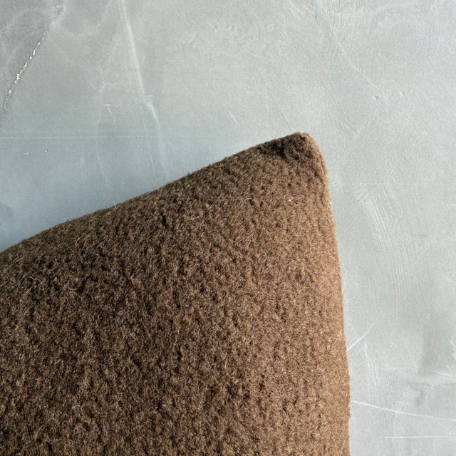 Dark Brown Wool Lumbar Pillow 12" X 20" With Down Insert For Sale - Image 4 of 5
