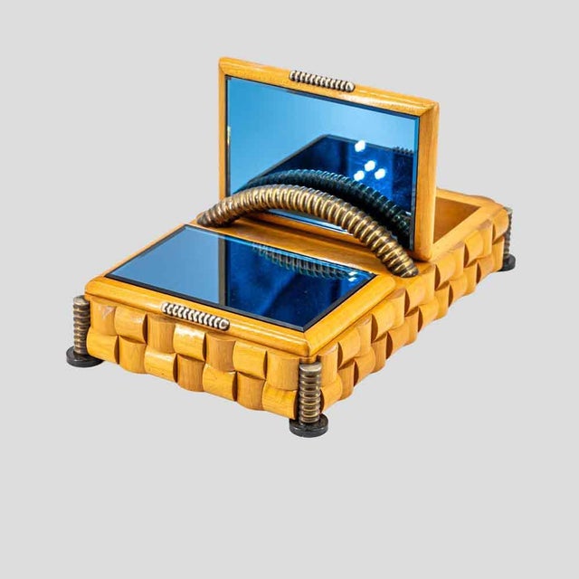 Metal Vintage Wooden Box with Brass Decor in the style of Paolo Buffa, 1930s For Sale - Image 7 of 11