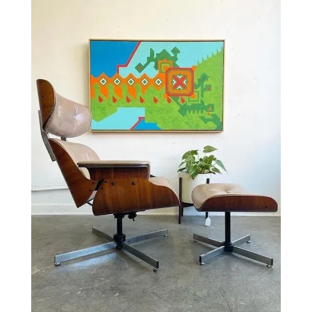 Vintage Leather Plycraft Lounger & Ottoman For Sale - Image 9 of 10