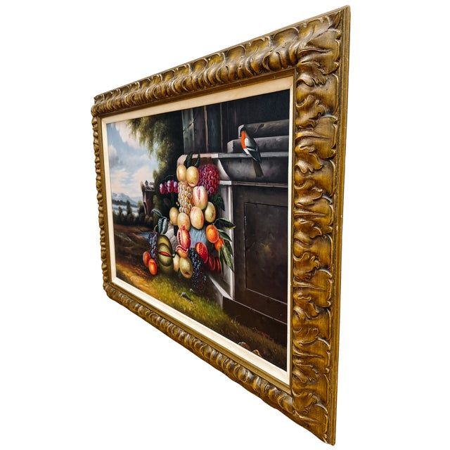 Wood Large Scale Framed Italian Neoclassical Still Life Oil on Canvas Painting For Sale - Image 7 of 10