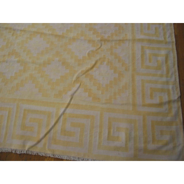 Early 20th Century 1920s Yellow Ivory Diamond Modern Antique Indian Dhurrie Rug 15' 0" X 24' 0" Cotton Flatweave Carpet For Sale - Image 5 of 5