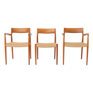 Mid-Century Modern Model 77 and 57 Dining Chairs in Teak and Cord by Niels Otto (N. O.) Møller for j.l. Møllers, Denmark, 1960s, Set of 6 For Sale