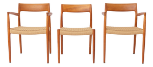 Mid-Century Modern Model 77 and 57 Dining Chairs in Teak and Cord by Niels Otto (N. O.) Møller for j.l. Møllers, Denmark, 1960s, Set of 6