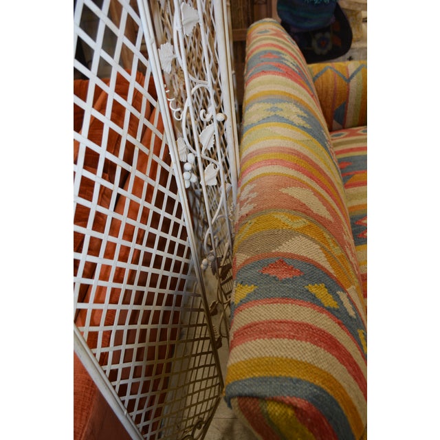 Cornflower Blue Sundance Kilim Wool Colorful Southwest Loveseat / Sofa Entry Bench Seat For Sale - Image 8 of 14