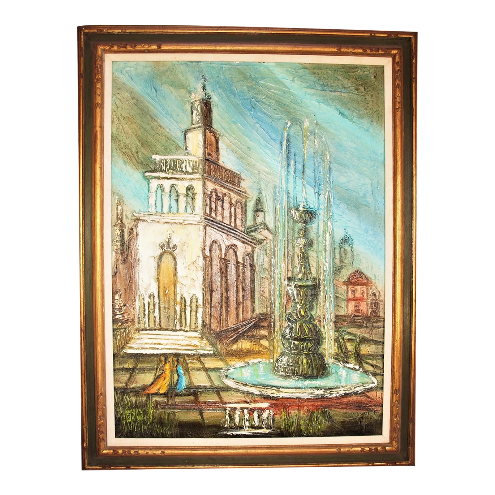 Mid 20th Century Modern Hillside Original Garden Impasto Oil