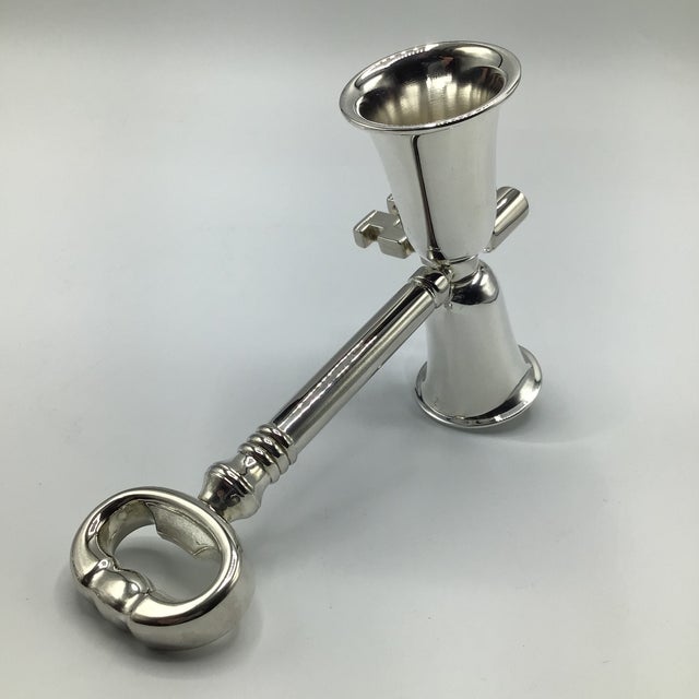 Metal Godinger Silver Plated Skeleton Key Jigger/Bottle Opener and Skeleton Key Corkscrew-Set of 2 For Sale - Image 7 of 12