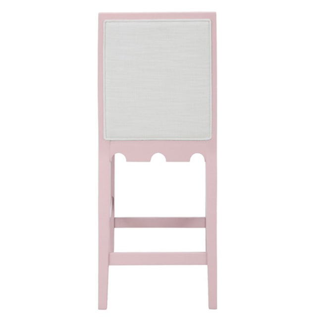 Worlds Away Matthew Izzo Home Lanister Pink Matte Lacquer Counter Stool With Performance Linen Upholstery For Sale - Image 4 of 4