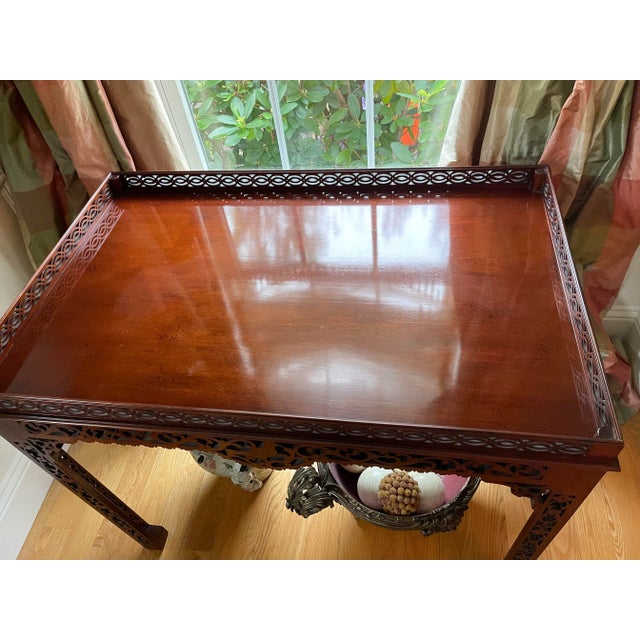 Baker Furniture Chippendale Style Mahogany Table With Pierced Fretwork For Sale - Image 11 of 12