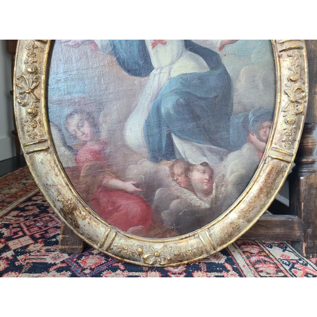 Antique 18th Century Religious Oil Painting Assumption of the Virgin Mary For Sale - Image 15 of 16