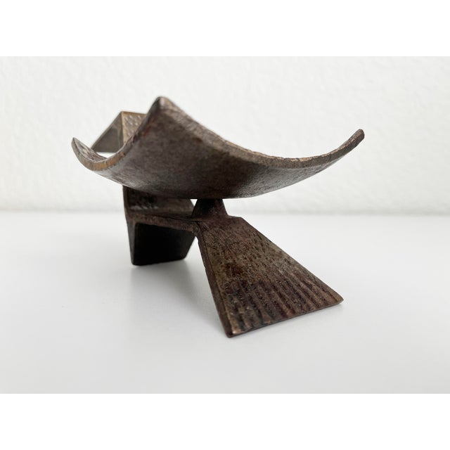 Metal Mid-Century Japanese Cast Iron Candle Holder For Sale - Image 7 of 9