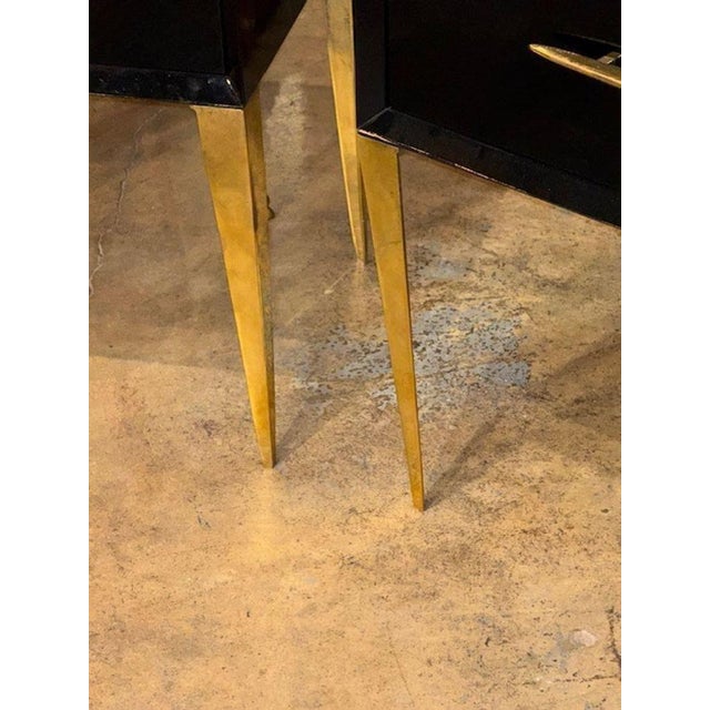 Modern Italian High Gloss Black Lacquered Side Tables With Brass Accents For Sale - Image 4 of 7