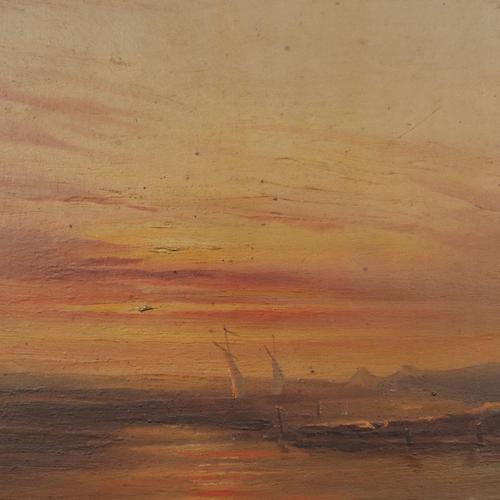 Textile Sunset on Sea Landscape, Oil on Borad, Framed For Sale - Image 7 of 11