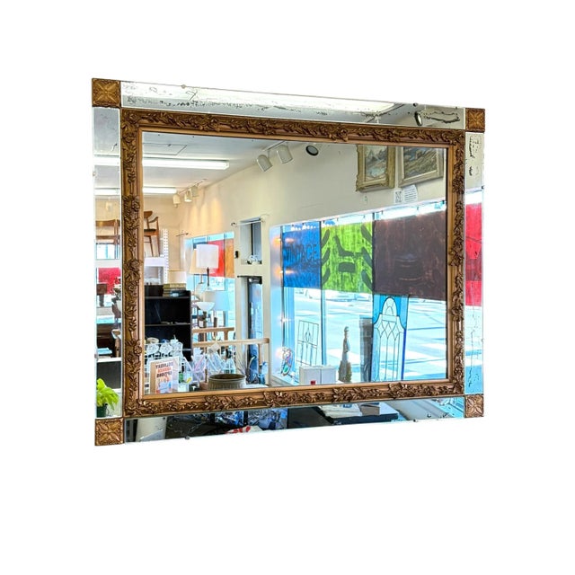1970s Vintage Ornate Wall Mirror With Gold Floral Frame & Antiqued Mirror Panels For Sale - Image 5 of 11