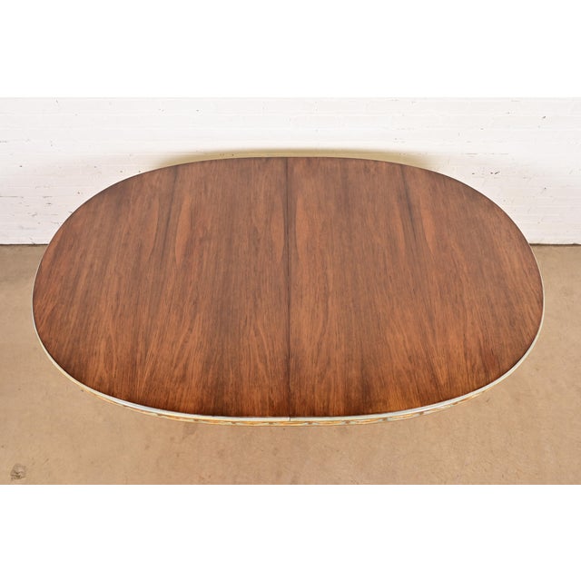 Karges Style Italian Regency or Neoclassical Walnut and Parcel Gilt Double Pedestal Extension Dining Table, Circa 1940s For Sale - Image 9 of 13