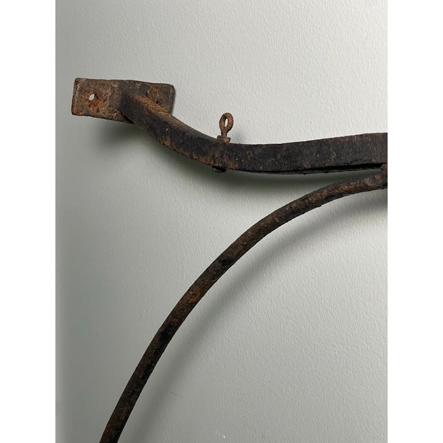 Large Antique Wrought Iron Bracket With Two-Tier Wooden Sign, "Inn & Antiques" For Sale - Image 9 of 10