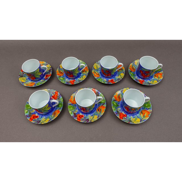Mid-Century Modern Mid 20th Century Laure Japy Paris Limoges Jardin Bleu Fruit Demitasse Cup & Saucer Set- 14 Pieces For Sale - Image 3 of 9