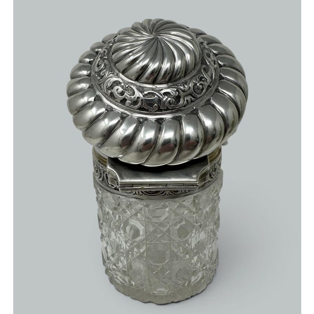 Late 19th Century Antique Sterling Silver Jar Centerpiece Mappin Webb Hand Cut Led Crystal Glass For Sale - Image 5 of 9