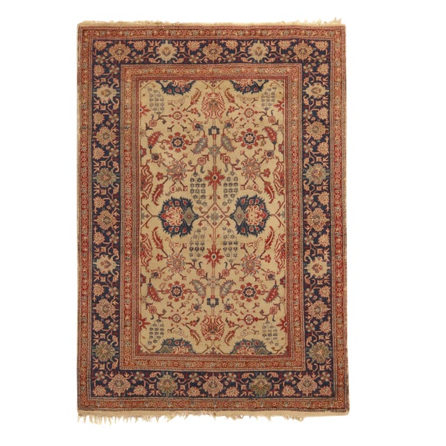 Antique Kayseri Beige and Blue Wool Rug For Sale