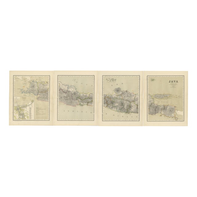 Antique Java Maps with Batavia Plan Dutch East Indies, 1880s, Set of 4 For Sale