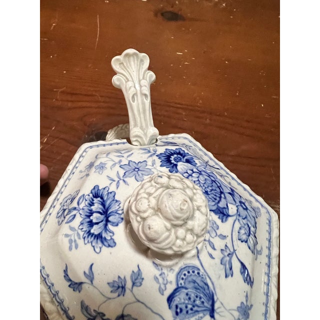 Blue Antique English Staffordshire Blue Transfer Decorated Sauce Tureen “Windsor Festoon” For Sale - Image 8 of 12