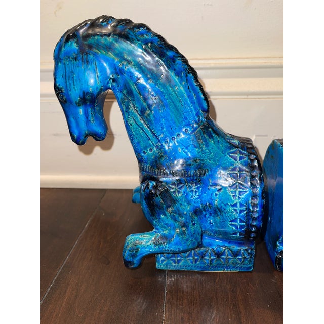 1960s Italian Bitossi Ceramic Tang Horse Sculpture Bookends by Aldo