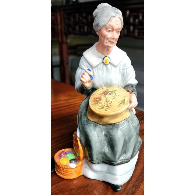 Royal Doulton English "Embroidering" Fine Porcelain Figurine For Sale - Image 10 of 13