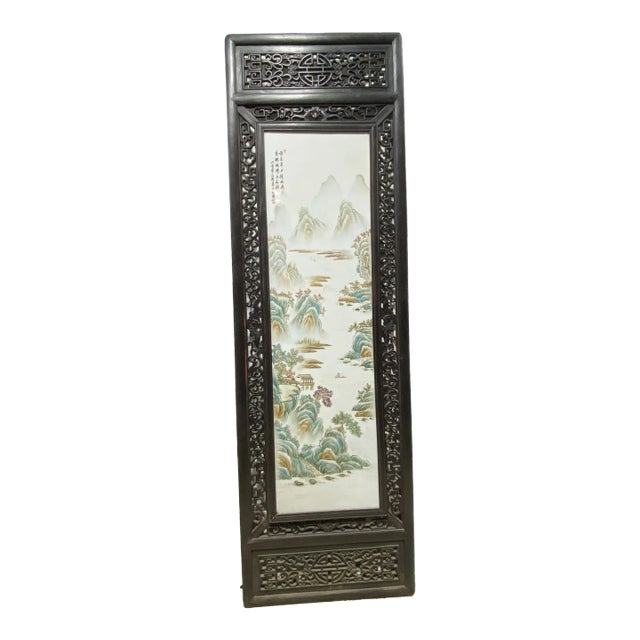 Chinoiserie Hand Painted Famille Rose Porcelain Panel 67.25" H For Sale