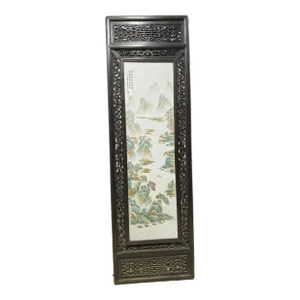 Chinoiserie Hand Painted Famille Rose Porcelain Panel 67.25" H