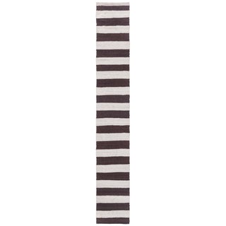 Doris Leslie Blau Vintage Striped Ivory And Charcoal Hand-Knotted Wool Runner For Sale