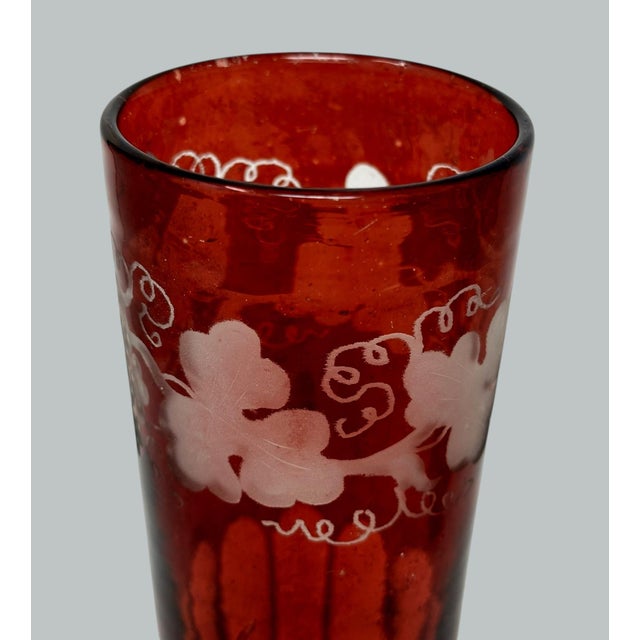 Antique Bohemian Czechoslovakia Ruby Cranberry Glass Pair Goblets Vases Egermann For Sale - Image 6 of 7