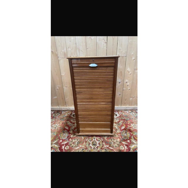 Vintage Sliding Tambour Door Filing Cabinet, 1950s For Sale - Image 9 of 9