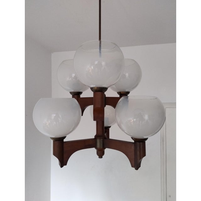 1970s Mid-Century Modern Wood Glass Chandelier from Sijaj Hrastnik, Slovenia, 1970s For Sale - Image 5 of 18