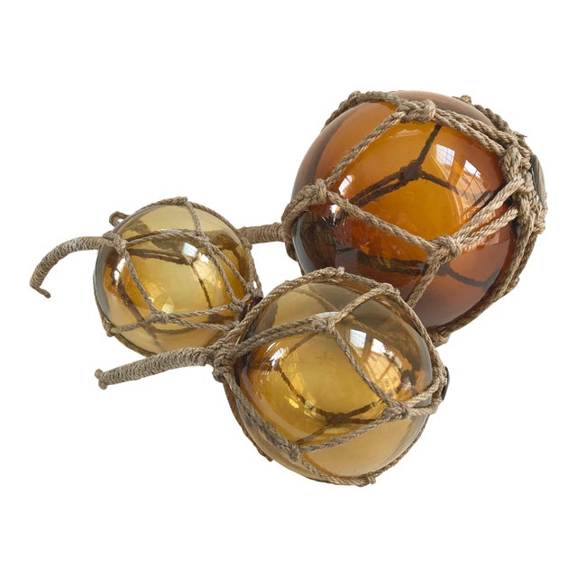 Large Vintage Nautical HandBlown Glass Fishing Floats Set of 3