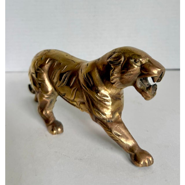 Mid 20th Century Vintage Solid Brass Tiger Sculpture Hollywood Regency Animal Figure For Sale - Image 5 of 8