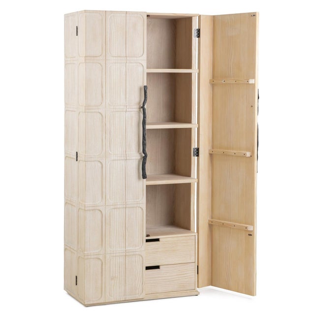 2020s Whitewashed Organic Modern Pine Storage Cabinet For Sale - Image 5 of 7