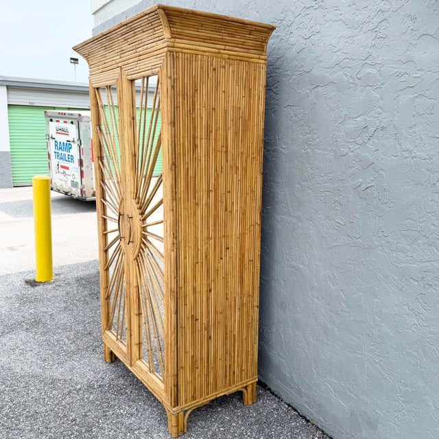 Vintage Boho Chic Penciled Mirrored Starburst Armoire For Sale - Image 4 of 10