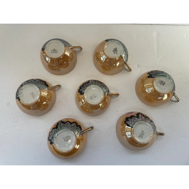 1920s Japanese Peach Lusterware Floral Tea Set – 30 Pieces For Sale In Philadelphia - Image 6 of 9