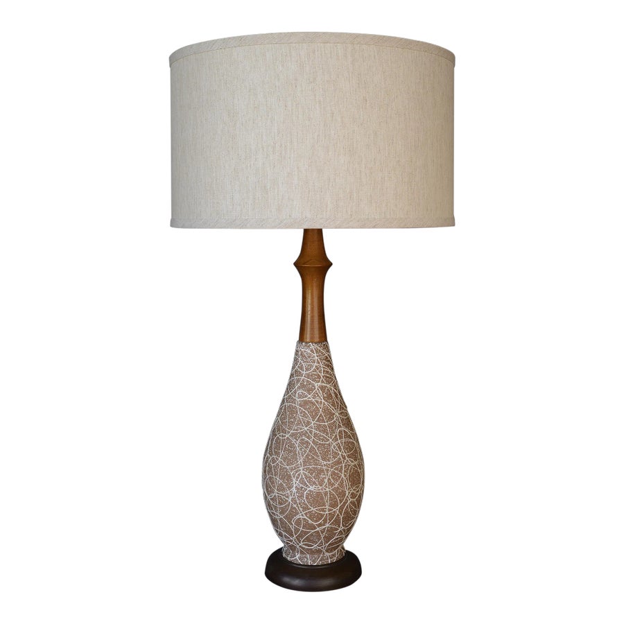 1950s Mid-Century Modern Ceramic Table Lamp With Abstract
