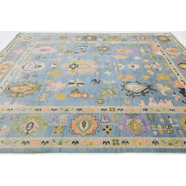 2020s Contemporary Modern Oushak Style Hand-Knotted Wool Area Rug in Sky Blue & Pastel For Sale - Image 5 of 12